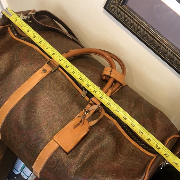 M ETRO MILANO Paisley Coated Canvas Vachetta Leather Boston Travel Bag 60 - Picture 11 of 14